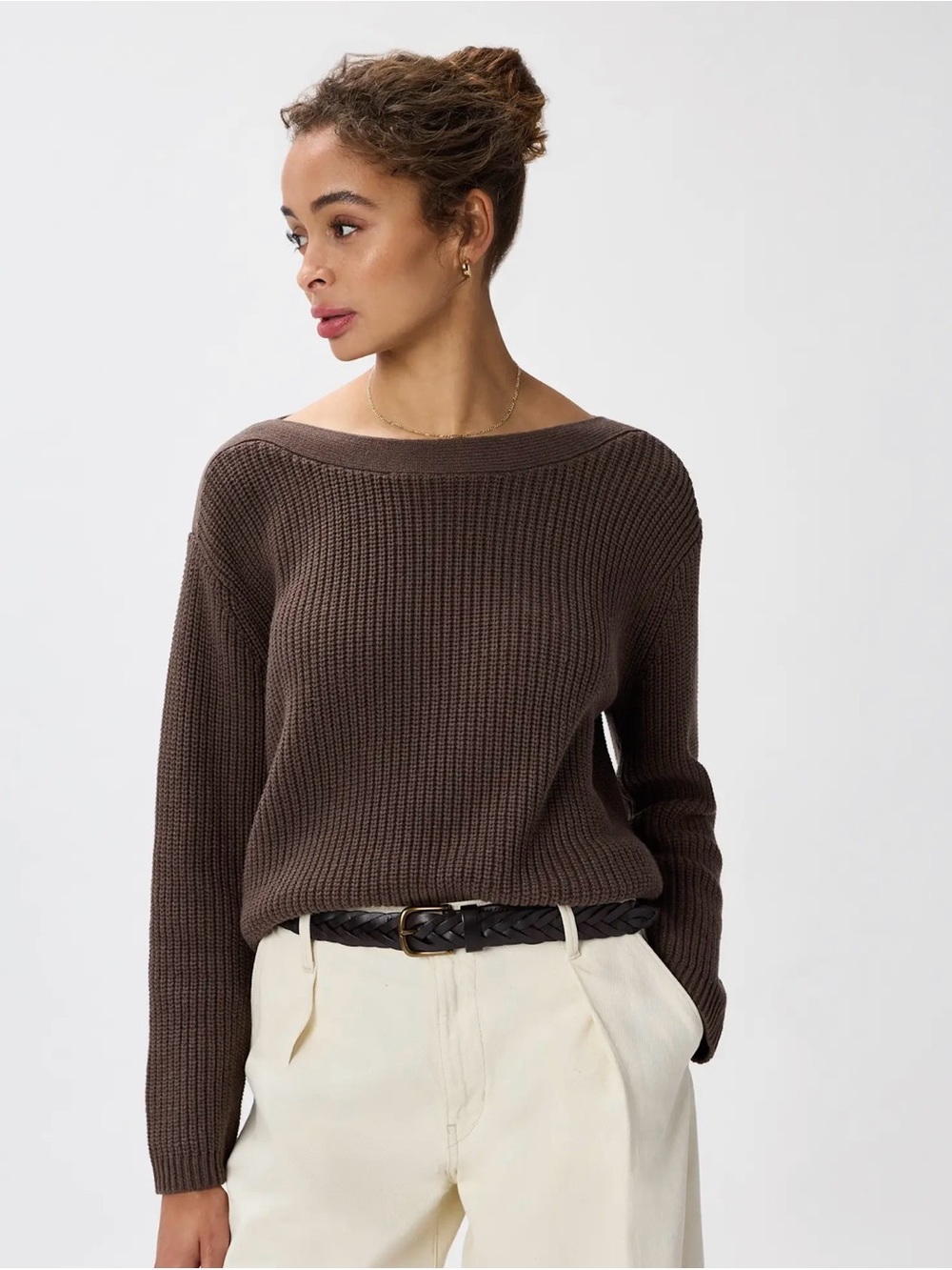 Quince 100% Organic Cotton Fisherman Boatneck Sweater taupe M